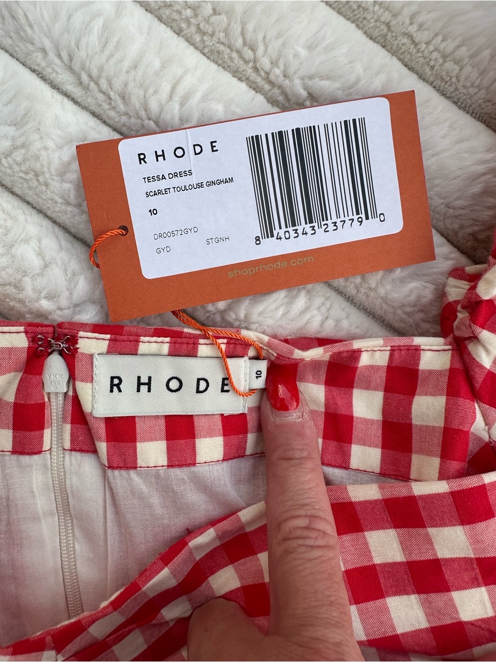 RHODE Red Gingham Puff Sleeve Midi Dress - Picture 4 of 5